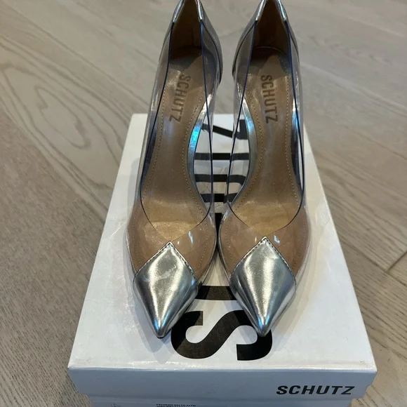 SCHUTZ Metallic Silver Women's Heels - Picture 2 of 3